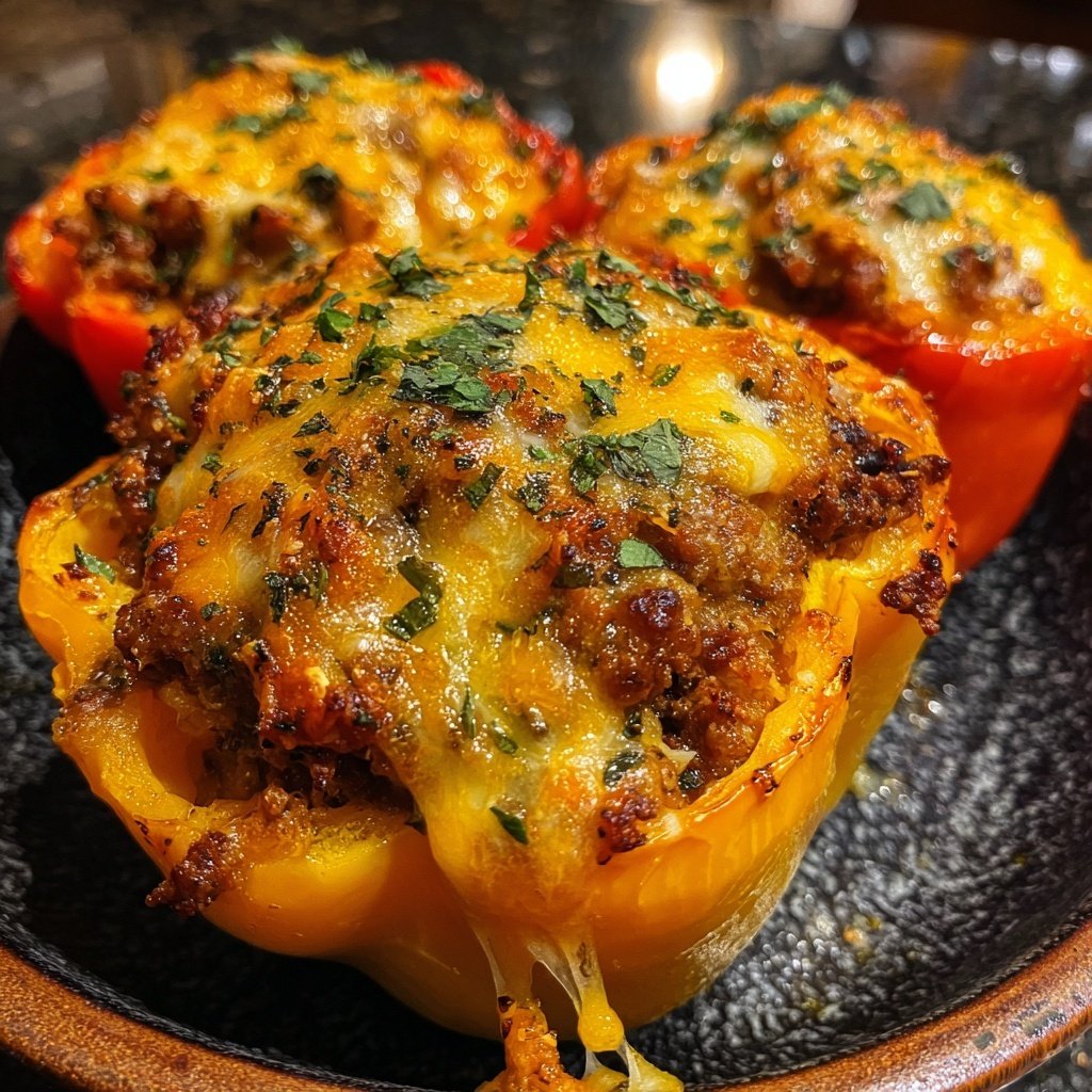 Ground Beef And Cheese Stuffed Peppers