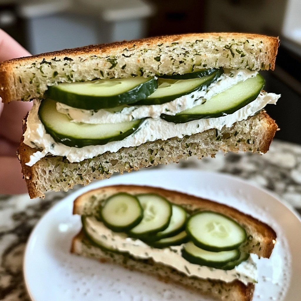 Light Cucumber Cream Cheese Sandwich Lunch