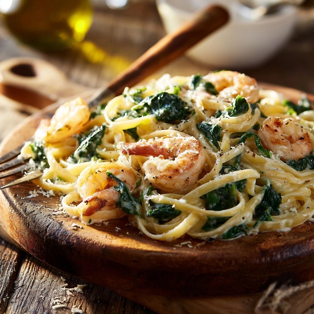 Shrimp And Spinach Cream Pasta