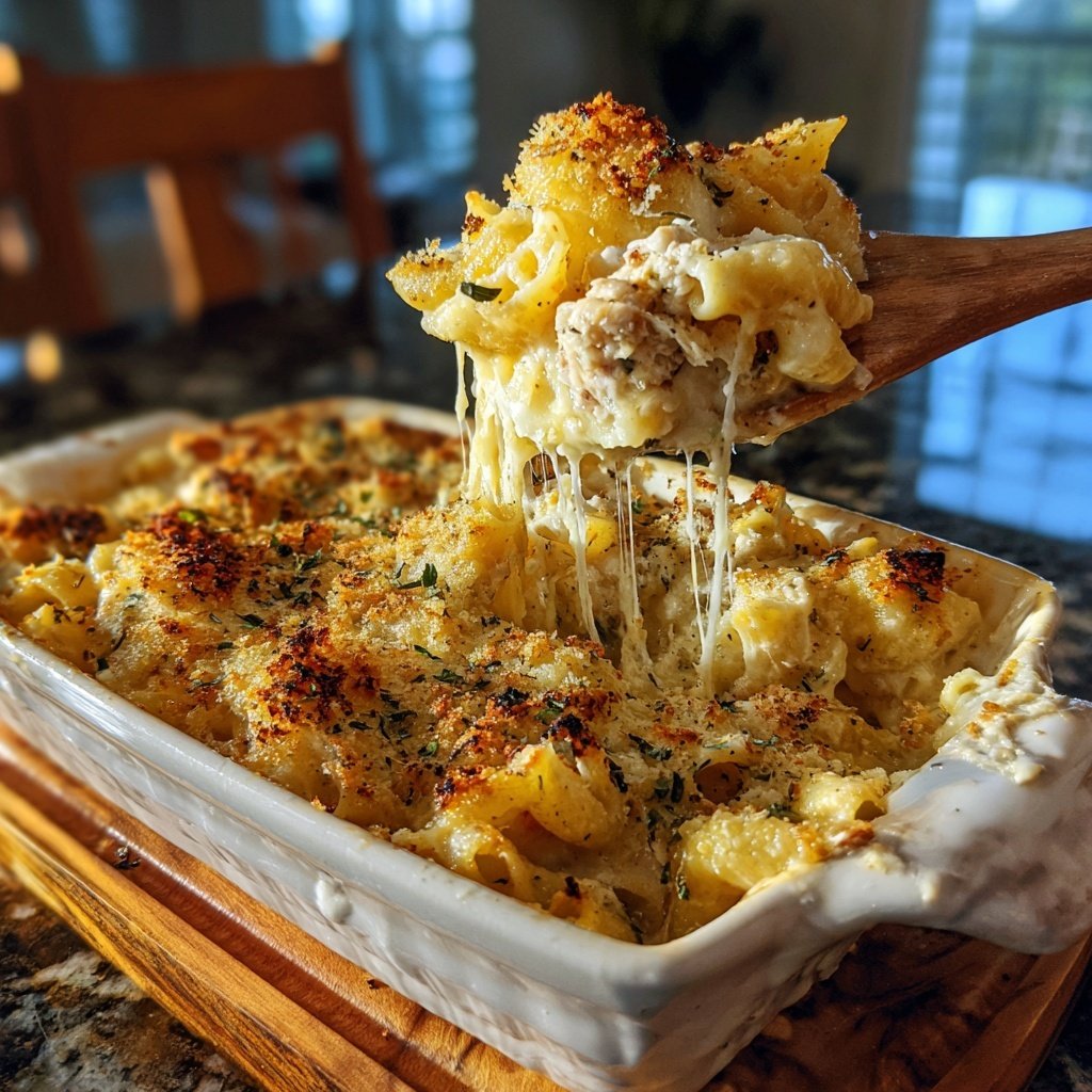 Creamy Garlic Chicken Pasta Bake